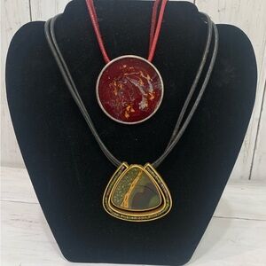 Lot of 2 Chunky Pendant CHICO’S Necklaces Gold & Silver Tone Rhinestones